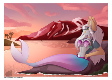 anthro border breasts clothing female fin fur hair simple_background smile solo split_form tail topwear water white_border marvelous_managerie aquatic canid canine fish fox mammal merfolk digital_media_(artwork) hi_res