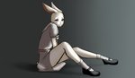 anthro body_writing clothed clothing dress feet female footwear gradient_background humanoid_feet nude off/on plantigrade sad shoes side_view simple_background sitting slutshaming solo writing_on_face writing_on_thigh raccoonpie beastars haru_(beastars) domestic_rabbit dwarf_rabbit lagomorph leporid mammal oryctolagus rabbit animated full-length_portrait portrait short_playtime slideshow