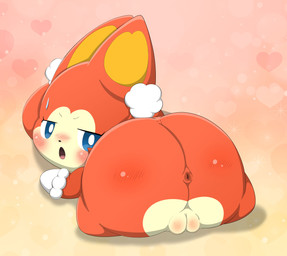 anthro anus big_butt blush butt female female_anthro genitals gradient_background looking_at_viewer looking_back looking_back_at_viewer nude plump_labia simple_background solo vulva coumav himitsu_no_cocotama pokarin_(cocotama) cocotama absurd_res hi_res