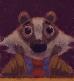 accessory anthro biped black_body black_nose clothing head_stripe necktie shirt solo surprised topwear white_body perlovka38 beastly_crimes beastly_crimes_(2024) chief_badger badger mammal mustelid musteline 2026 hi_res portrait