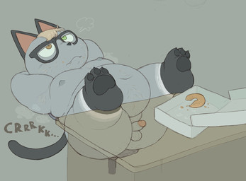 anthro balls belly blonde_hair erection eyewear fupa fur genitals glasses grey_body grey_fur hair heterochromia male moobs navel nipples overweight penis small_penis solo weight_gain cafongterua animal_crossing nintendo raymond_(animal_crossing) domestic_cat felid feline felis mammal hi_res