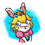 anthro bangs blonde_hair blue_ear_piercing blue_eyes clothed clothed_anthro clothed_female clothing crown ear_piercing female female_anthro fur gem hair headgear lips long_ears medium_hair noseless piercing pink_clothing pink_shirt pink_topwear sapphire_(gem) shirt simple_background solo tan_inner_ear tan_lips teeth tooth_gap toothy_smile topwear white_background white_body white_fur altermentality mario_bros mario_plus_rabbids_kingdom_battle nintendo raving_rabbids rayman_(series) ubisoft rabbid_peach lagomorph mammal rabbid 1:1 2023 colored crossover digital_drawing_(artwork) digital_media_(artwork) english_description half-length_portrait portrait shaded