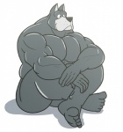 5_toes abs anthro biceps big_muscles feet fur lounging male muscular muscular_anthro muscular_male nude pecs pose simple_background solo toes houndgrey hound_(character) canid canine canis domestic_dog great_dane mammal mastiff molosser 2013