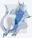 anthro bodily_fluids erection genital_fluids genitals male penile_spines penis presenting presenting_penis smile smirk solo laobai european_mythology mythology dragon mythological_creature mythological_scalie scalie western_dragon hi_res