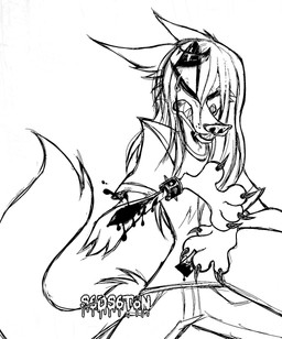 alternative_fashion ambiguous_gender anthro blood bodily_fluids clothed clothing crying emo gore pain self-harm shirt solo t-shirt tears topwear reaperkissed canid canine canis domestic_dog mammal black_and_white hi_res monochrome
