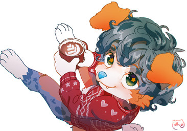 anthro biped blue_nose christmas_clothing christmas_sweater christmas_topwear claws clothing fangs floppy_ears fur hair holidays male simple_background smile solo sweater tail teeth topwear white_background young young_anthro young_male elly_(artist) christmas raleigh_(jeddicus7) canid canine canis domestic_dog mammal