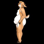 anthro belly blue_eyes border butt fur hooves horn male nude orange_body orange_fur side_view simple_background slightly_chubby solo standing tail transparent_background transparent_border white_body white_fur perrygoat perry_(perrygoat) bovid caprine goat mammal 1:1 alpha_channel hi_res