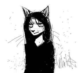 anthro clothed clothing female front_view mouth_closed simple_eyes solo whiskers unknowhiter felid mammal 2015 half-length_portrait monochrome portrait signature