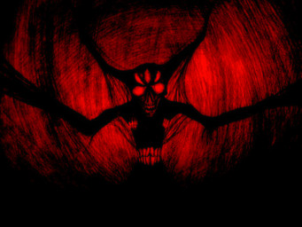 2_horns 5_eyes ambiguous_gender ambiguous_humanoid anterior_nasal_aperture arm_tuft belly_mouth creepy elbow_tuft empty_eyes front_view horn horror_(theme) long_horn membrane_(anatomy) multi_eye multi_mouth sharp_teeth slim slim_humanoid solo teeth tuft avargus777 creepypasta zalgo_(creepypasta) humanoid monster 4:3 absurd_res black_and_red hi_res monochrome