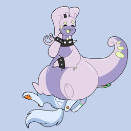 ambiguous_gender anthro balls blue_body collar duo facesitting fur genitals looking_pleasured male nervous nervous_smile open_mouth pawpads paws simple_background sitting_on_another slime smile spiked_collar spikes tail thick_thighs mooberrymilk nintendo pokemon iynize canid canine canis generation_6_pokemon goo_creature goodra mammal pokemon_(species) wolf 1:1 digital_media_(artwork) hi_res
