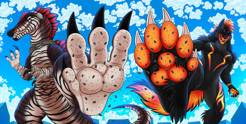 anthro city city_background city_crushing city_destruction claws destruction duo extreme_size_difference feet feral foot_focus hindpaw macro macro_anthro macro_focus macro_male male pawpads paws size_difference toe_claws toes furrypur mythology canid canine canis dinosaur mammal mythological_canine mythological_creature prehistoric_species reptile saurischian scalie spinosaurid spinosaurus theropod werecanid werecanine werecreature werewolf wolf hi_res