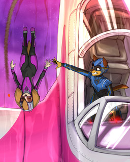 aircraft airplane anthro armor blue_outfit brown_body brown_fur duo falling female flight_suit fur headgear helmet male outside outstretched_arm pink_outfit scared smoke vehicle diacordst paw_patrol chase_(paw_patrol) skye_(paw_patrol) bird_dog canid canine canis cocker_spaniel domestic_dog german_shepherd herding_dog hunting_dog mammal pastoral_dog spaniel 4:5 absurd_res hi_res