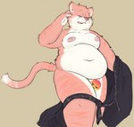 anthro belly censored_by_face emoji_censorship eyes_closed male moobs navel nipples overweight overweight_anthro overweight_male simple_background solo estonforks starston felid feline mammal 2021 censored