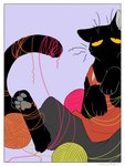 2021 ambiguous_gender ball_of_yarn black_body clothed clothing domestic_cat entangled entangled_in_yarn felid feline felis hi_res mammal pawpads paws solo tail urushi_(yorozumaru) whiskers yarn yellow_eyes yorozumaru