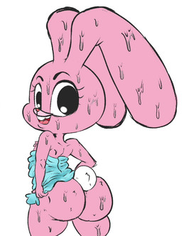 animal_ears anthro big_butt biped bodily_fluids bubble_butt butt eyelashes female fur loli looking_at_viewer looking_back pink_body pupils simple_background smile solo standing sweat sweaty_butt sweaty_legs sweaty_thighs thick_thighs towel towel_only wet wet_body young neom-daddy cartoon_network the_amazing_world_of_gumball anais_watterson lagomorph leporid mammal rabbit