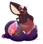 anthro big_butt big_ears butt candy chocolate dessert food huge_butt looking_at_viewer male overweight overweight_anthro overweight_male simple_background slightly_chubby solo tin_foil wide_hips wrapper boot_(artist) boot_(character) bat bovid caprine food_creature goat living_candy living_chocolate mammal