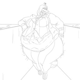 anthro belly big_belly big_breasts breasts deep_navel female huge_belly huge_hips huge_thighs navel non-mammal_breasts non-mammal_navel overweight overweight_anthro overweight_female scales simple_background solo thick_thighs ventral_scales white_background wide_hips grindaviking reptile scalie 1:1 2019 hi_res monochrome