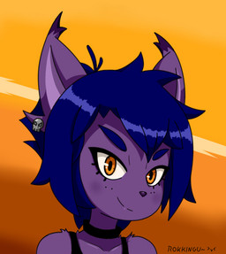 ambiguous_gender anthro blue_hair femboy feminine fur hair male orange_eyes purple_body purple_fur purple_skin rokkingu_noita rokku_the_witch_cat smile solo witch_of_the_windrise rokkingu rokku_(rokkingu) felid feline humanoid mammal