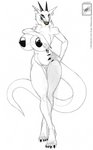 anthro big_breasts breasts curvy_figure ear_piercing female huge_breasts nipples piercing solo tail voluptuous walter_sache synx hi_res monochrome