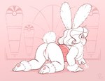 all_fours anthro anus bottomless butt clothed clothing female fluffy fluffy_tail fur genitals hair pubes pussy rear_view solo static_electricity tail white_body white_fur white_hair joe_randel angora_rabbit domestic_rabbit lagomorph leporid mammal oryctolagus rabbit 2019 absurd_res full-length_portrait hi_res portrait