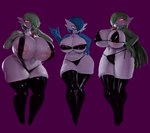 anthro areola areola_slip big_breasts bikini black_bikini black_clothing black_latex black_legwear black_stockings black_swimwear black_thigh_highs breasts bulging_breasts clothed clothing curvy_figure eyewear female glasses glowing glowing_eyes group hair hand_on_breast hand_on_hip latex latex_bikini latex_clothing latex_legwear latex_stockings latex_thigh_highs legwear long_hair looking_at_viewer one-piece_swimsuit pose short_hair simple_background skimpy sling_bikini stockings swimwear thick_thighs thigh_highs trio two-piece_swimsuit wide_hips cervina7_(artist) nkaiz00 bom39_(modeler) xgonngivit_(modeler) nintendo pokemon dr._voir gardevoir generation_3_pokemon humanoid pokemon_(species) shiny_pokemon hi_res