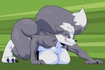 all_fours anthro ass_up big_breasts big_butt biped breasts breasts_on_ground butt female hair huge_breasts nude solo white_hair juzztie hush_(vulfox) canid canine canis mammal wolf 2023 hi_res