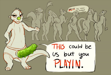 ambiguous_gender anal_request anthro butt clothed clothing daddy_kink dialogue dildo dildo_with_face feathered_wings feathers female green_background green_dildo green_nose group hand_on_butt leaning leaning_forward looking_back nude on_one_leg pawpads raised_tail sex_toy simple_background speech_bubble standing strapon strapon_with_face tail tail_tuft text tongue tongue_out tuft underwear underwear_only whiskers wings hoot_(artist) canid mammal mustelid otter unknown_species english_text