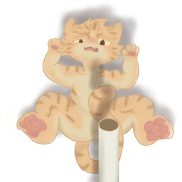 4_fingers 4_toes anthro brown_eyes cardboard_tube fangs feet fingers lying male null open_mouth orange_ears orange_tail pawpads pink_pawpads simple_background solo tail teeth toes tongue tube white_background juiice_114 maodie felid feline mammal 1:1