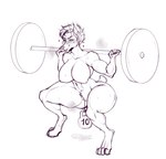 anthro big_breasts bodily_fluids breasts clitoris cropped_ears digitigrade exercise fangs female genitals heart_symbol humanoid_genitalia humanoid_pussy navel nipples nude nude_workout pussy sexercise simple_background smile solo standing sweat sweaty_arms sweaty_face sweaty_legs teeth weightlifting workout smogville nuria_bernat canid mammal hi_res monochrome