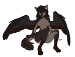 anthro blush breasts feathered_wings feathers female fur green_eyes hair nipples nude paws shy simple_background sitting smile solo wings kaitycuddle skell_(kaitycuddle) avian canid canine canis fox hybrid mammal digital_media_(artwork)