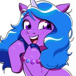 blue_hair blush blush_lines bracelet female feral fur hair horn jewelry purple_body purple_fur simple_background solo white_background 20daysapple hasbro mlp_g5 my_little_pony mythology izzy_moonbow_(mlp) equid equine mammal mythological_creature mythological_equine unicorn 1:1 2021