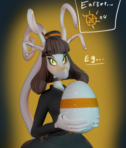 anthro black_bottomwear black_clothing black_shirt black_skirt black_topwear blush bottomwear brown_hair choker clothing egg female green_eyes hair head_tendrils holding_egg holding_object impregnation jewelry long_tail looking_at_viewer necklace ovum shirt skirt solo sperm_cell spiral_tail tail topwear white_body siakstuff siak_no'fethk alien 3d_(artwork) digital_media_(artwork) hi_res