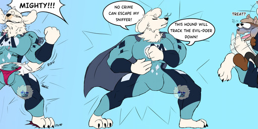 after_transformation anthro barefoot big_bulge big_muscles big_pecs black_lips black_nose blue_eyes blush bodily_fluids body_size_growth bodysuit bottomwear breast_shrinking brown_body brown_fur bulge cape cellphone claws clothing clothing_destruction dog_food dog_treat electronics expansion feet female ftm_transformation fur fur_growth gender_transformation genital_growth good_boy grin group growth hypnotic_eyes identity_death lips male multicolored_body multicolored_fur muscle_growth muscular muscular_anthro muscular_arms muscular_male muscular_thighs paws pecs pecs_growth penile personality_change pet_food phone shoe_burst size_transformation skinsuit skirt smile sniffing snout snout_growth species_transformation squeezing superhero tail tail_growth text thigh_expansion tight_clothing tongue tongue_out torn_clothing transformation transformation_sequence transformed_clothing trio underwear white_body white_fur luxythesheep canid canine canis domestic_dog human mammal procyonid raccoon 2026 absurd_res colored english_text hi_res long_image sequence wide_image