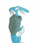 blush bottomless buckteeth butt caught_in_the_act clothed clothing embarrassed floppy_ears hoodie male solo teeth tongue topwear conditional_dnp naoma-hiru zach_(zachrabbit) lagomorph mammal hi_res