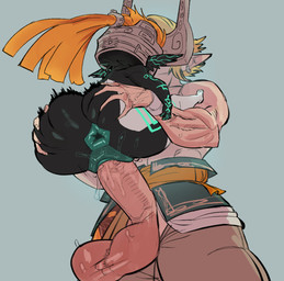 anus armor balls big_balls big_butt big_penis black_body butt clothing duo ear_piercing ear_ring erection female female_penetrated fused_shadow genitals hair headgear headgear_only headwear helmet helmet_only huge_penis humanoid_pointy_ears male male/female male_penetrating male_penetrating_female orange_hair penetration penile penile_penetration penis penis_in_vagina piercing pointy_ears ponytail ring_piercing sex shortstack vaginal vaginal_penetration lewdosumaru nintendo the_legend_of_zelda twilight_princess link midna humanoid hylian imp twili hi_res