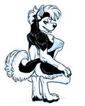 anthro butt digitigrade female rear_view solo kabuki_homewood canid canine canis domestic_dog husky mammal nordic_sled_dog spitz 4:5 hi_res monochrome