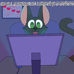 anthro black_body computer electronics male screen solo text youfrasn indigo_park domestic_cat felid feline felis mammal absurd_res hi_res