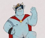 armor belly blue_body cape clothing headgear helmet humanoid_hands male moobs navel nipples pubes slightly_chubby solo viking_helmet nardodraws disney onward_(2020) pixar barley_lightfoot elf humanoid 2023 hi_res