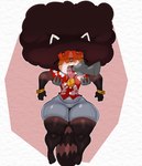 afro anthro barefoot blush bodily_fluids bulge carried clothed clothing drooling drooling_tongue eyewear feet finger_in_mouth male saliva simple_background solo sunglasses tail thick_thighs tongue tongue_out wide_hips purple_yoshi_draws gambaina_(character) ailurid mammal red_panda 2024 hi_res