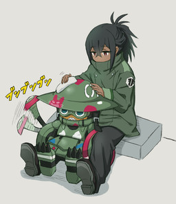 anthro armor black_hair duo eyewear goggles hair headgear helmet male polishing tail tail_motion tailwag kadoko5 bandai_namco digimon digimon_beatbreak granit_(digimon_beatbreak) digimon_(species) human ludomon mammal