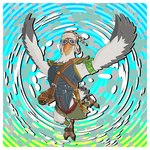 accessory anthro bag border clothed clothing eyewear feathers flying gear goggles gradient_background hat headgear headwear male map multicolored_body multicolored_feathers muscular muscular_male simple_background solo two_tone_body two_tone_feathers white_body white_border white_feathers vasgore nintendo tears_of_the_kingdom the_legend_of_zelda penn_(tloz) avian bird pelecaniform pelican rito 1:1 hi_res