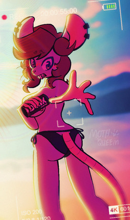anthro bikini bikini_bottom brown_hair clothing ear_piercing female hair piercing solo swimwear two-piece_swimsuit mothqueem dzik_energy wkdzik ashley_(ash.ratte) mammal murid murine rat rodent tagme nonbinary_(lore)