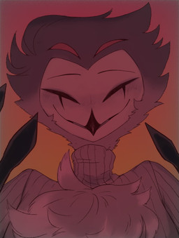 4_eyes anthro beak black_hands blush chest_tuft clawed_hands clothing eyebrows eyes_closed facial_markings feathers fingers front_view gradient_background grey_body grey_feathers head_markings male markings multi_eye no_pupils open_mouth open_smile red_sclera simple_background smile smiling_at_viewer solo sweater topwear tuft turtleneck white_face meribe hellaverse helluva_boss stolas_(helluva_boss) avian bird demon owl owl_demon 2024 bust_portrait digital_media_(artwork) hi_res portrait