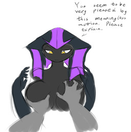 ambiguous_gender big_breasts black_body breast_grab breasts dialogue disembodied_hand duo female female/ambiguous hand_on_breast looking_down markings purple_markings text unimpressed yellow_eyes averyshadydolphin quan_(averyshadydolphin) human humanoid mammal 2015 colored digital_drawing_(artwork) digital_media_(artwork) english_text