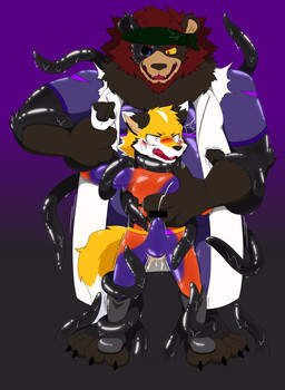 anal anal_penetration anthro anthro_on_anthro anthro_penetrated anthro_penetrating anthro_penetrating_anthro beard black_sclera blue_eyes blush bound brown_body brown_fur clothed clothed_sex clothing corruption duo ejaculation erection facial_hair forced fur genitals hands-free latex male male/male male_penetrated male_penetrating male_penetrating_male open_mouth orgasm penetration penis rape red_eyes scar sex size_difference suit superhero tentacles uniform yellow_body yellow_fur lmania329 bear canid canine fox mammal hi_res