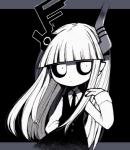 2016 black_background black_sclera clothed clothing demon demon_humanoid female greyscale horn horned_humanoid humanoid ichthy0stega kurotsuno looking_at_viewer monochrome not_furry obsolete_dreams simple_background solo