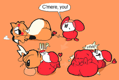 >_< anthro anthro_pred anthro_prey armless belly belly_on_ground big_belly biped black_feet black_hands black_stripes blush blush_stickers bodily_fluids bodily_noises body_in_mouth body_outline bodysuit burping cheek_blush cheek_bulge chest_tuft closed_frown clothing come_here countershade_belly countershade_fur countershading dialogue different_sized_pupils directional_arrow dot_nose dragging_another drooling duo eyelashes eyes_closed face_imprint feet female female_anthro female_pred flustered foot_imprint frown fully_inside fur gloves_(marking) green_text hair hand_imprint head_first heart_tail holding_leg huge_belly imprint larger_male leg_markings lightning_tail line_tail looking_at_another lying lying_on_ground male male_anthro male_prey markings monotone_background monotone_belly monotone_bodysuit monotone_hair monotone_skinsuit motion_lines mouth_closed multicolored_body multicolored_ears multicolored_fur noseless nude_anthro nude_male on_back on_ground onomatopoeia open_frown open_mouth open_smile oral_vore orange_arms orange_background orange_body orange_face orange_fur orange_hair partially_inside prehensile_tail raised_head raised_lower_eyelid red_blush red_bodysuit red_clothing red_skinsuit red_spacesuit red_tail rumbling_stomach saliva semi-anthro sequential_arrow short_legs simple_background size_difference skinsuit small_feet smaller_female smaller_pred smile socks_(marking) soft_vore sound_effects space_helmet spacesuit speech_bubble standing stiff_tail striped_back stripes swallowing swallowing_sound_effect tail tail_around_foot talking_to_another talking_to_prey tan_belly tan_body tan_countershading tan_fur tan_tuft text thin_tail three_frame_sequence tight_clothing tuft two_tone_ears urp vore vowelless vowelless_sound_effect wavy_frown white_face wide_eyed meatcanister chuchu_rocket nintendo pokemon sega chupea daniel_(meatcanister) chuchu_(chuchu_rocket) generation_1_pokemon mammal mouse murid murine pokemon_(species) raichu rodent 2025 digital_media_(artwork) english_description english_text full-length_portrait hi_res pixel_(artwork) portrait sequence
