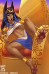 2020 2:3 4_toes 5_fingers anbs-02 anthro anubis black_hair blue_eyes breasts canid canine canis chair claws clothed clothing deity digital_media_(artwork) egyptian_mythology feet female fingers furniture hair hi_res jackal mammal middle_eastern_mythology mythology navel pawpads satsukii solo throne toe_claws toes under_boob zenonzard