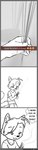 2016 anthro black_nose bottomwear canid canine canisfidelis clothed clothing comic dialogue english_text eye_through_hair eyebrow_through_hair eyebrows fox hair hi_res holding_object humor implied_incest incense long_image male mammal monochrome pants parody pun shirt simple_background snapchat solo standing tall_image text thought_bubble topwear translucent translucent_hair