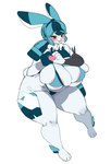 anthro areola areola_slip armwear barefoot big_breasts bikini blue_bikini blue_clothing blue_ears blue_eyebrows blue_hair blue_swimwear blush blush_lines breasts bulging_breasts clothed clothed_anthro clothed_female clothing curvy_figure eyebrows eyelashes feet female female_anthro front_view gesture hair heart_gesture heart_symbol huge_breasts huge_thighs long_ears looking_at_viewer skimpy skimpy_bikini smile solo string_bikini swimwear thick_thighs two-piece_swimsuit voluptuous voluptuous_anthro voluptuous_female wide_hipped_anthro wide_hipped_female wide_hips yellow_sclera gyrbdark jade_rabbit_(gyrbdark) lagomorph leporid mammal rabbit 2024 absurd_res digital_drawing_(artwork) digital_media_(artwork) full-length_portrait hi_res portrait